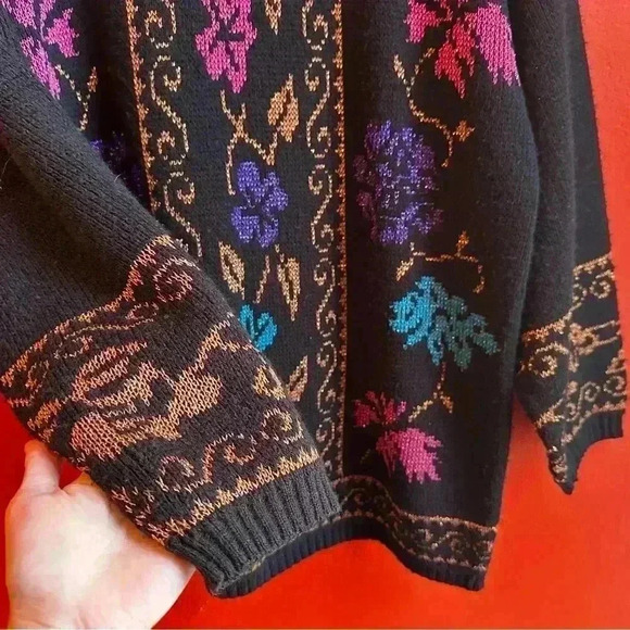 Vintage 80's Dana Scott Black with Metallic floral print size Large - Picture 3 of 6